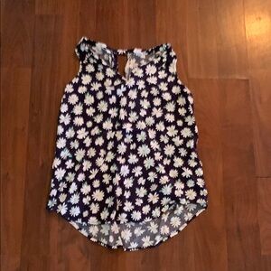 Old Navy Navy Blue, Yellow and White Daisy Print Sleeveless Blouse